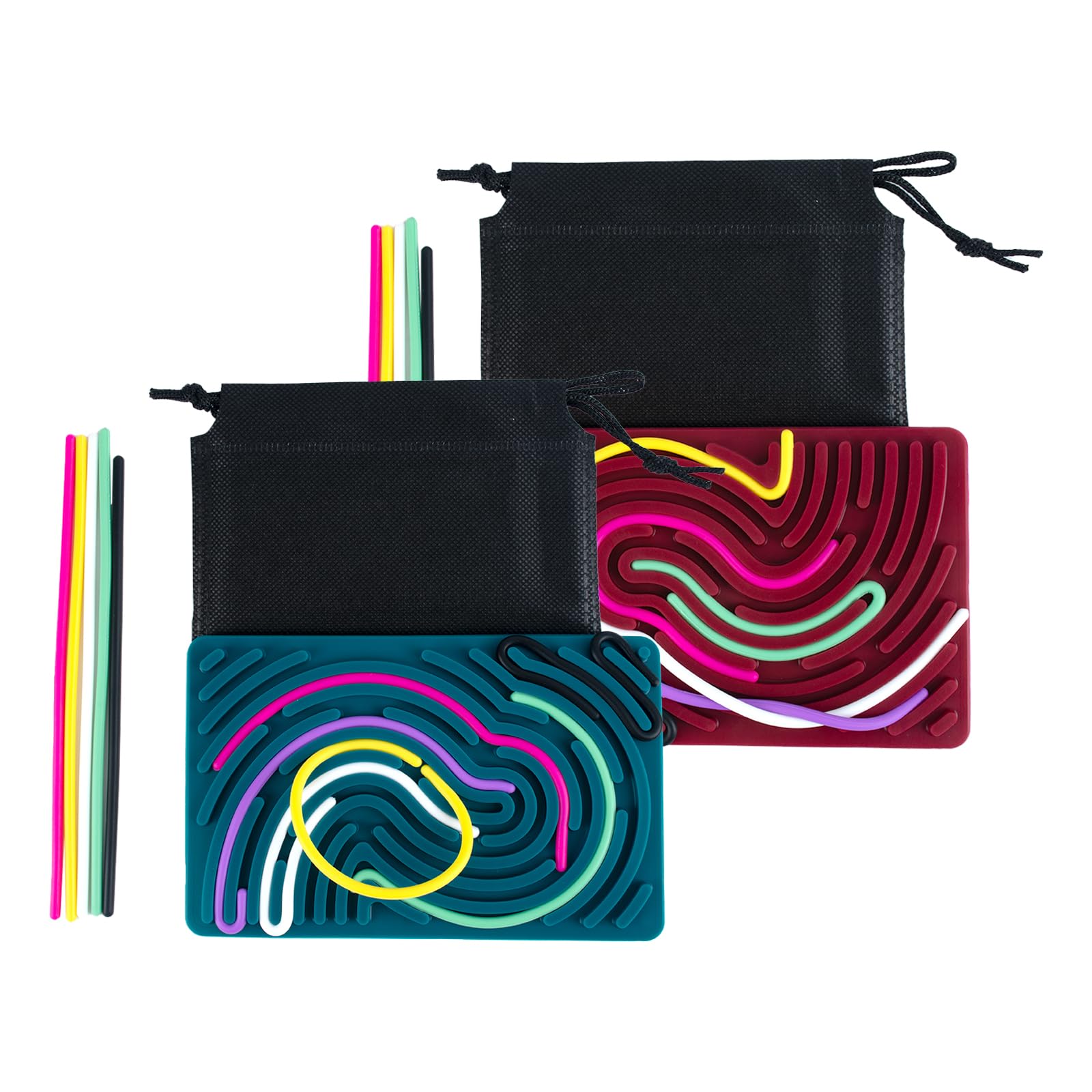 AYNKH Ultimate Sensory Toys Bundle, 2 Silicone Fidget Boards with 22 Strings and 2 Mesh Bags Perfect for Autism ADHD and Special Needs Developmental Toys Activities