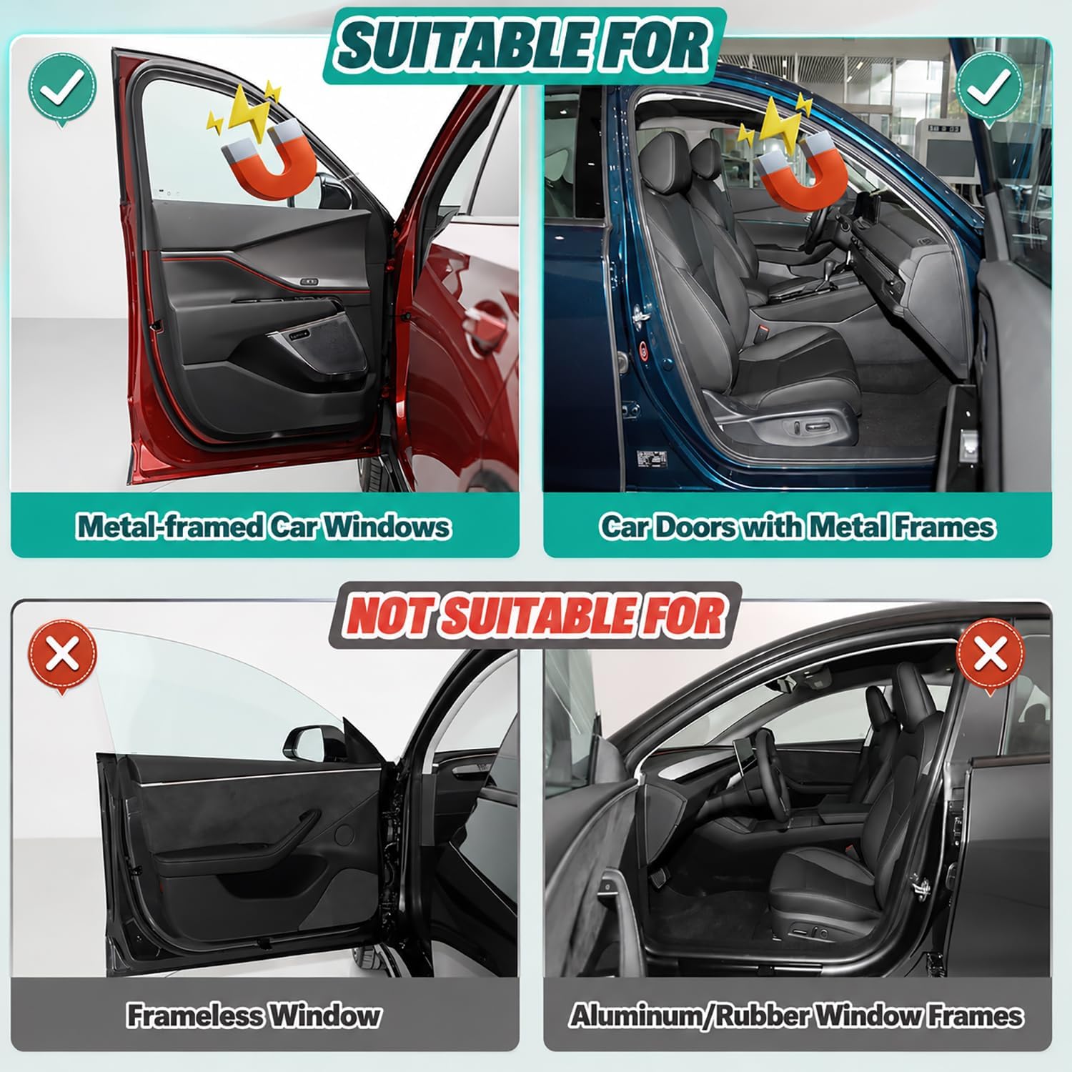 Car Shades for Side Windows 2 Pack, Upgraded 11-Magnet Car Window Shades, Blackout & Mesh Panels for Front Side Windows, Blocks UV Rays & Heat for Driver and Passenger, Easy Install