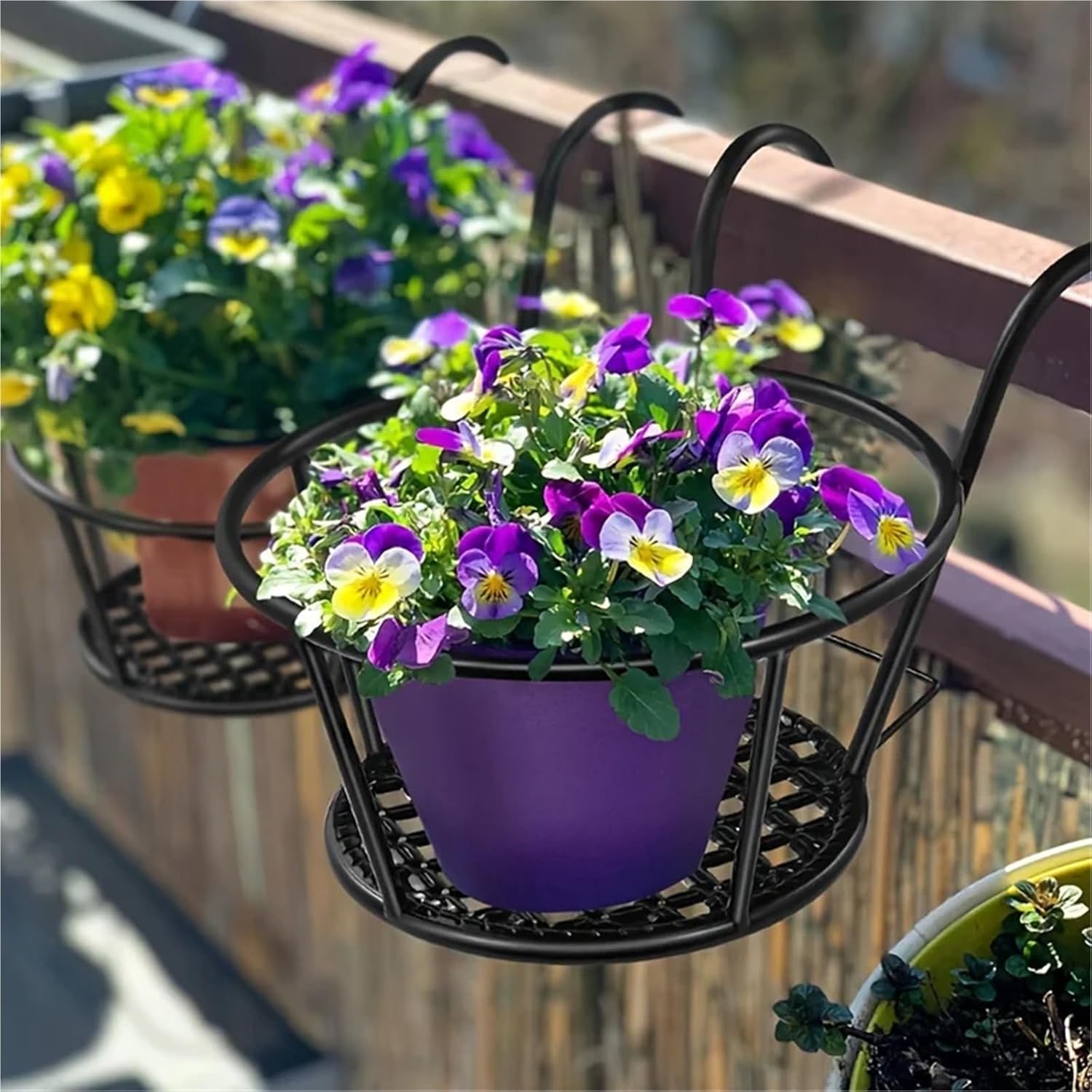 One Pack of 1/2/3 Iron Art Hanging Flower pots with Hanging Hooks, Metal Plant Planting Hanging Basket, Detachable, for Balcony(1pc Black G3959A)