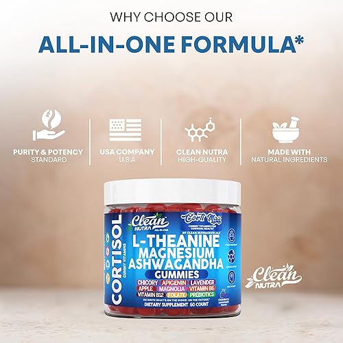 Miniatura 8 de Clean Nutra Cortisol Suplemento Gummies L-Teanina Magnesio Ashwagandha Apigenina Vitamina B6 Apoyo para el sueño y la calma Achicoria Lavanda