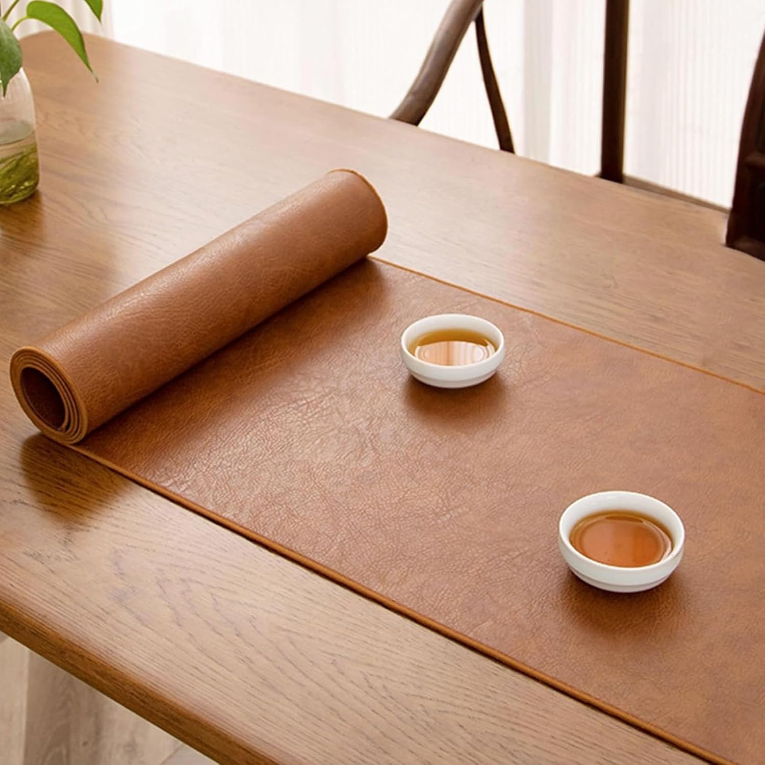 Kitchen Table Runner, Faux PU Leather Coffee Vintage Placemats, Small Tea Mat/Dining Mats/Tablecloth(24 x 110 in(60x280cm))