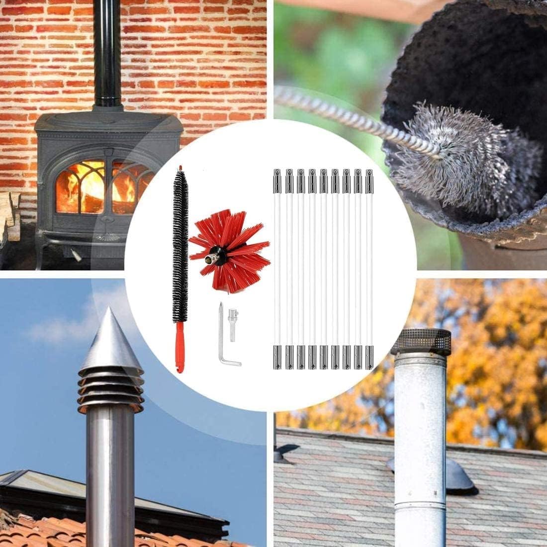 chimney sweep kit Chimney Sweep Kit With 6/9/12/15/18 Rods And A Brush Head, Chimney Cleaning Tools, Chimney Cleaning System, Rotary Drill Drive Chimney Brush Kit For Cleaning Fireplace ( Color : 6 Ro