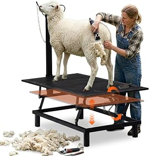 GTPLAYER Goat Milking Stand with Hand Crank,Wheels – 48"x23" Adjustable Headpiece & Height, for Grooming, Milking, Hoof Trimming, Heavy Duty Metal Sheep/Goat Stand, 500 LB Capacity Dark-Black