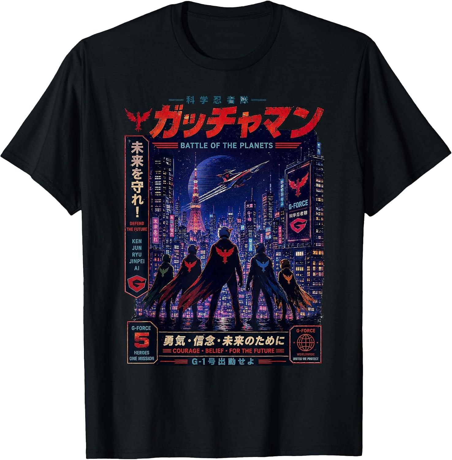 Battle of The Planets Retro Cyberpunk City Night Graphic T-Shirt