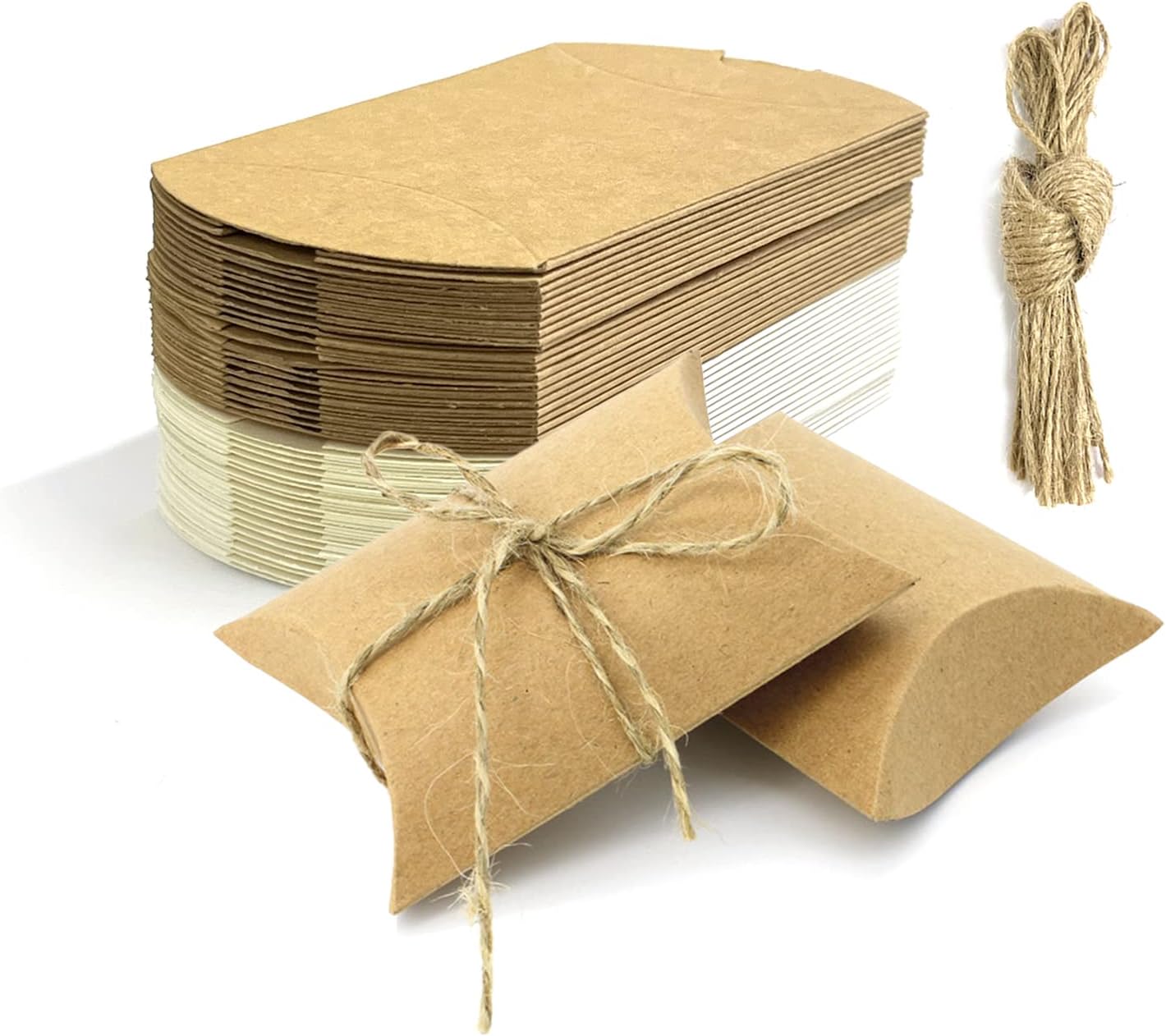 40pcs Vintage Pillow Box with Twine, Kraft Paper Gift Box, Party Gift