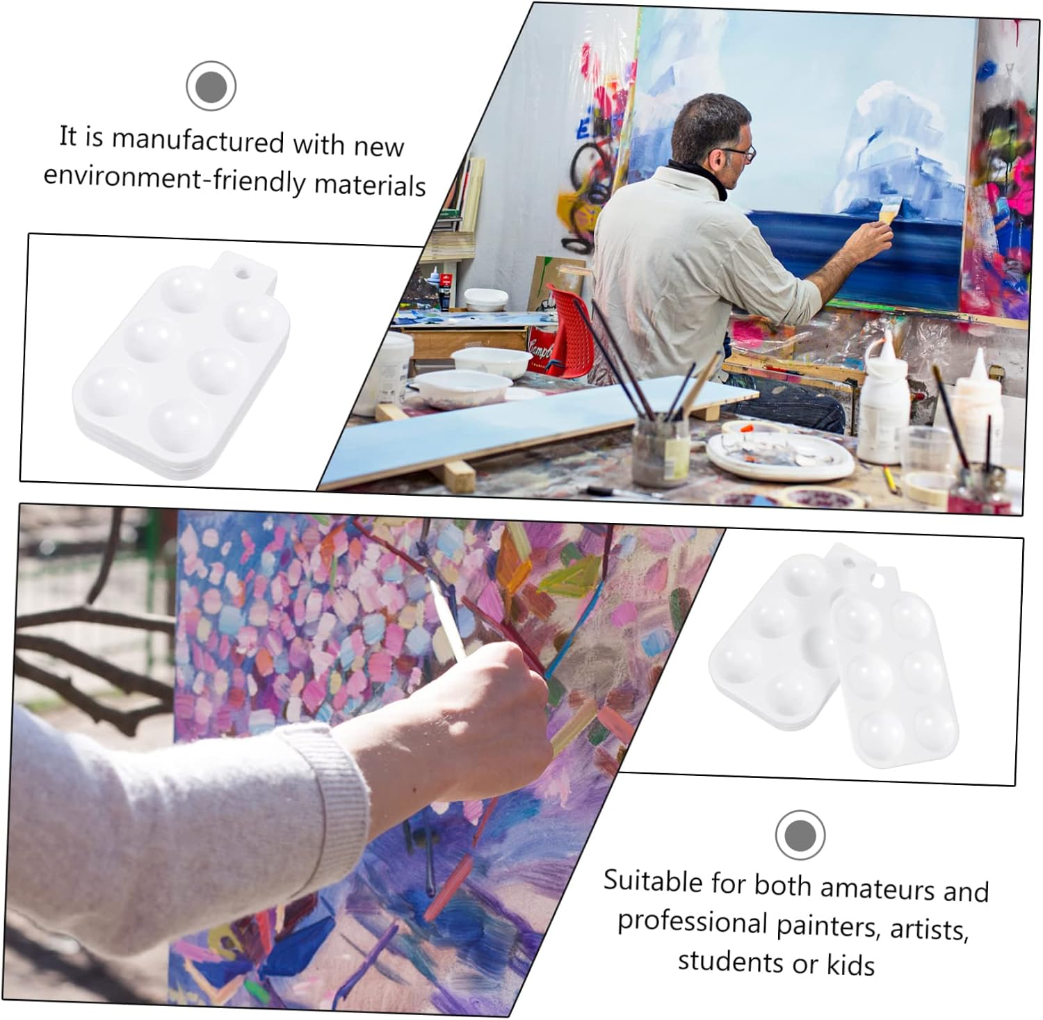 10Pcs Portable Color Mixing Palette for Home and School Durable White Art Tray for DIY Painting Watercolor Mixing and Craft Activities