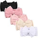 DRESHOW BQUBO Handmade Baby Headbands Soft & Stretchy Hair Bands with Bows Nylon Bows Hairbands for Girls Newborn Infant Toddlers Hair Accessories 5 Pack