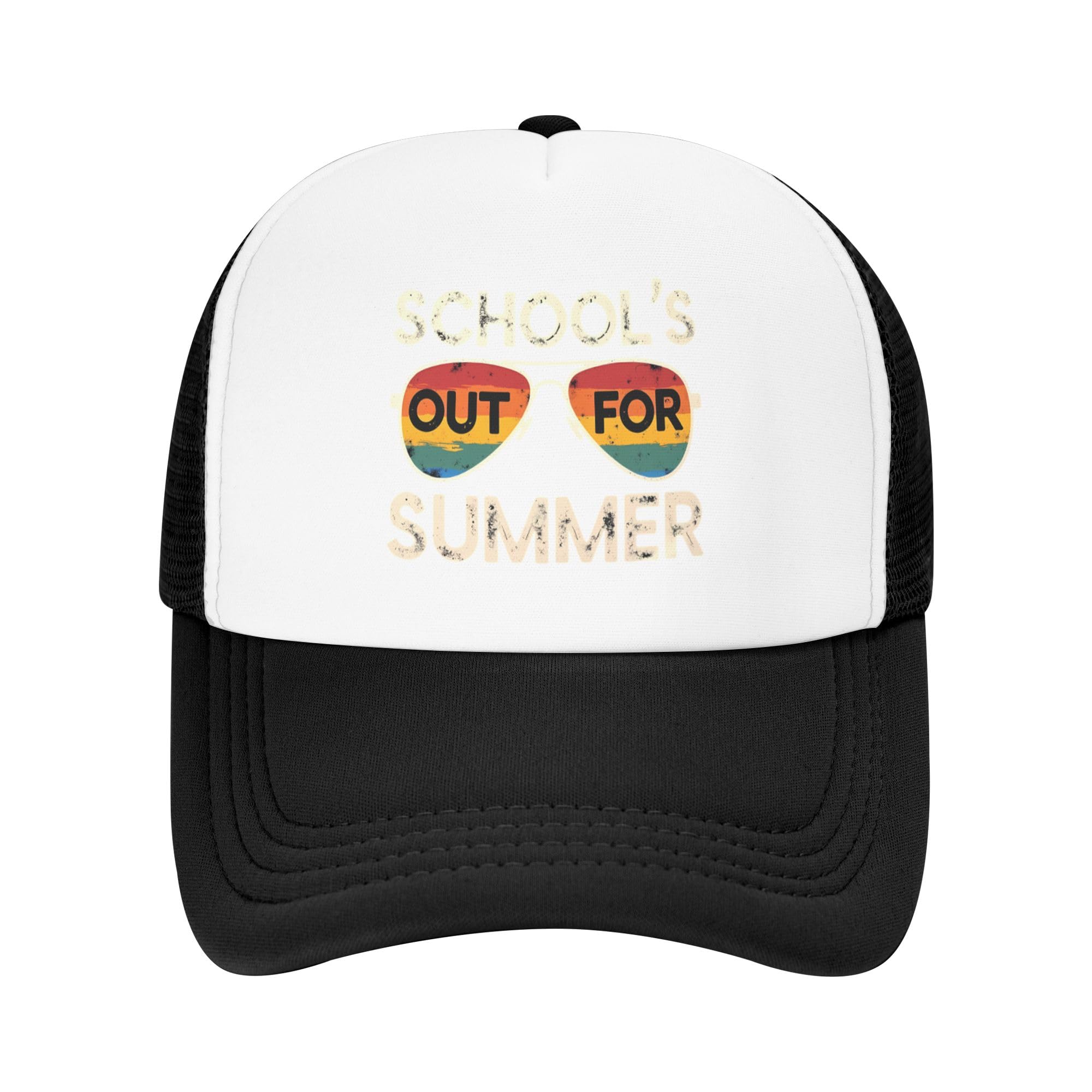 Vetrova Schools Out for Summer Trucker Hat Funny Last Day of School Baseball Cap Mesh Back Adjustable Hats for Kids - Black