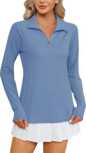 Miniatura 1 de LOMON - Camisetas de manga larga para mujer, protección solar, cremallera de 14, para verano, secado rápido, camisetas de senderismo, sudadera