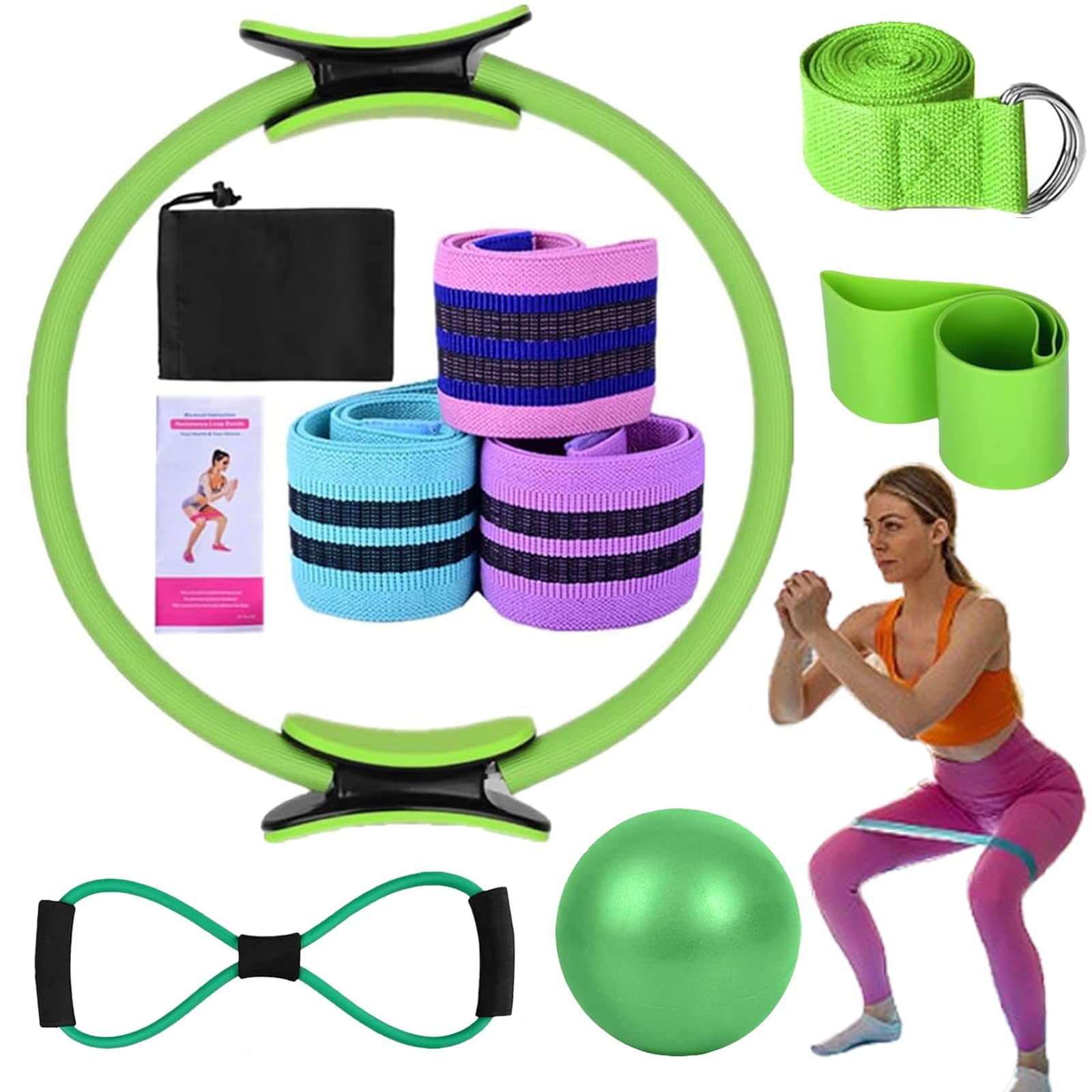 Kit Pilates Essentials pour Femmes, Kits De Pilates pour EntraîNements à Domicile, Ensembles De Yoga Portables, avec Ballon De Yoga 25 Cm, Bande RéSistance en Forme De 8