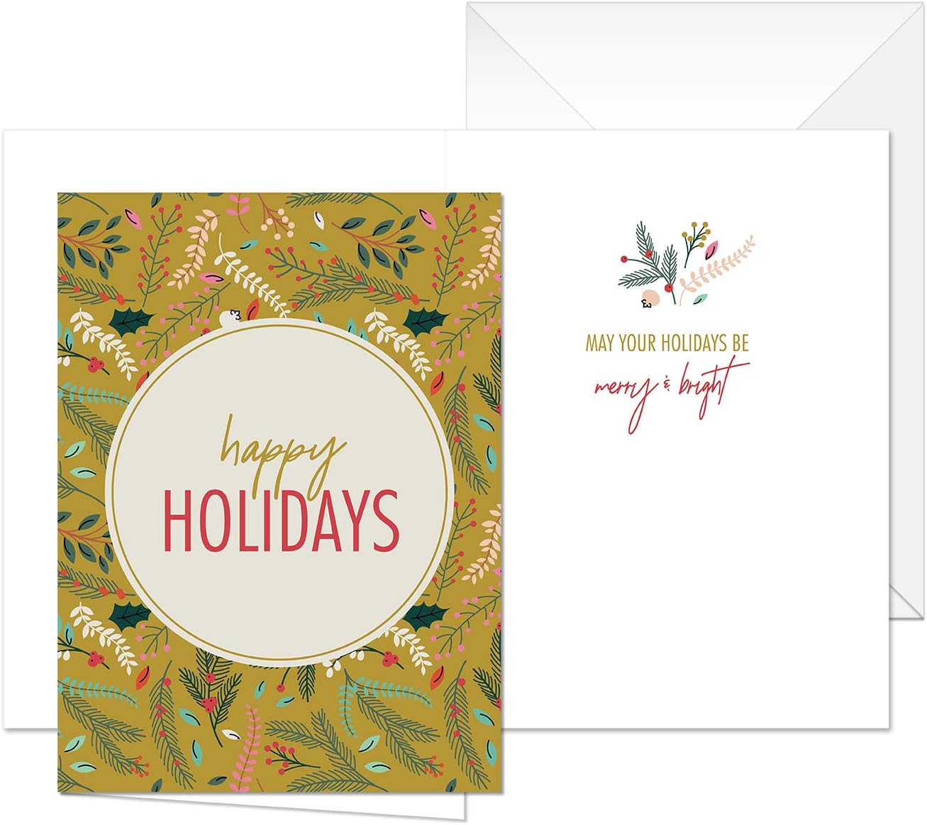 Canopy Street Holiday Floral Tree Christmas Cards / 24 Holiday Cards With Envelopes / 6 Modern Greenery Designs / 4 5/8" x 6 1/4" Happy Holidays Greeting Cards