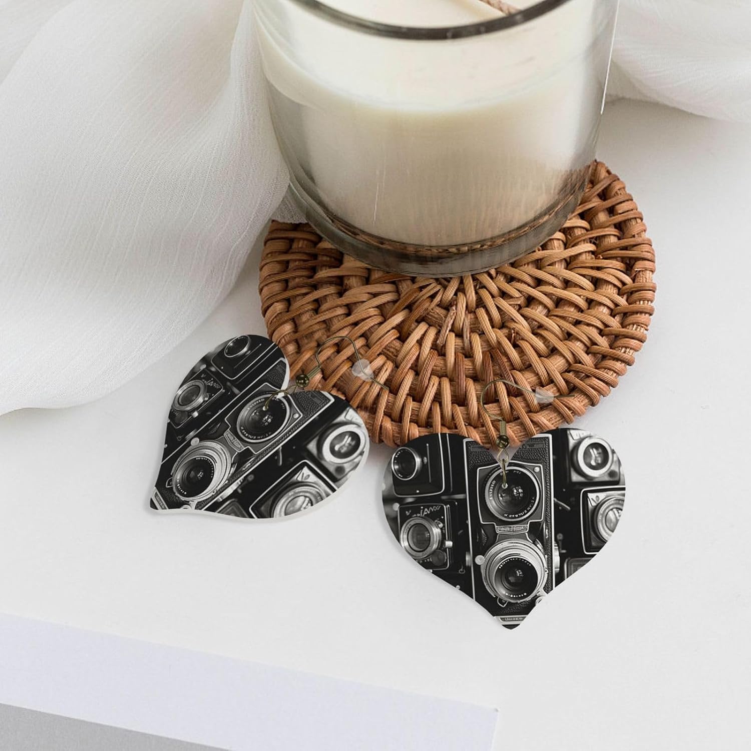 Faux Leather Heart Earrings Double Sided Drop Dangle Earrings Fashion Lightweight Women'S Ear Accessories Vintage Camera Jewelry Gifts image 2