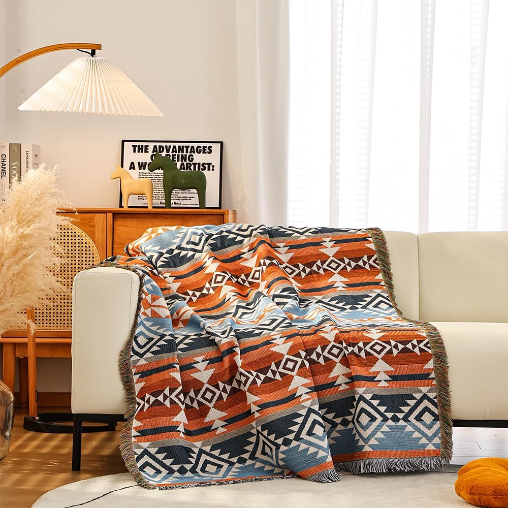 CLOTHKNOW Brown Aztec Navajo Throw Blanket (51''x 63'') Southwest Bed Throws Cover Reversible Brown Southwestern Blanket for Couch Chair Sofa Home Outdoor Beach
