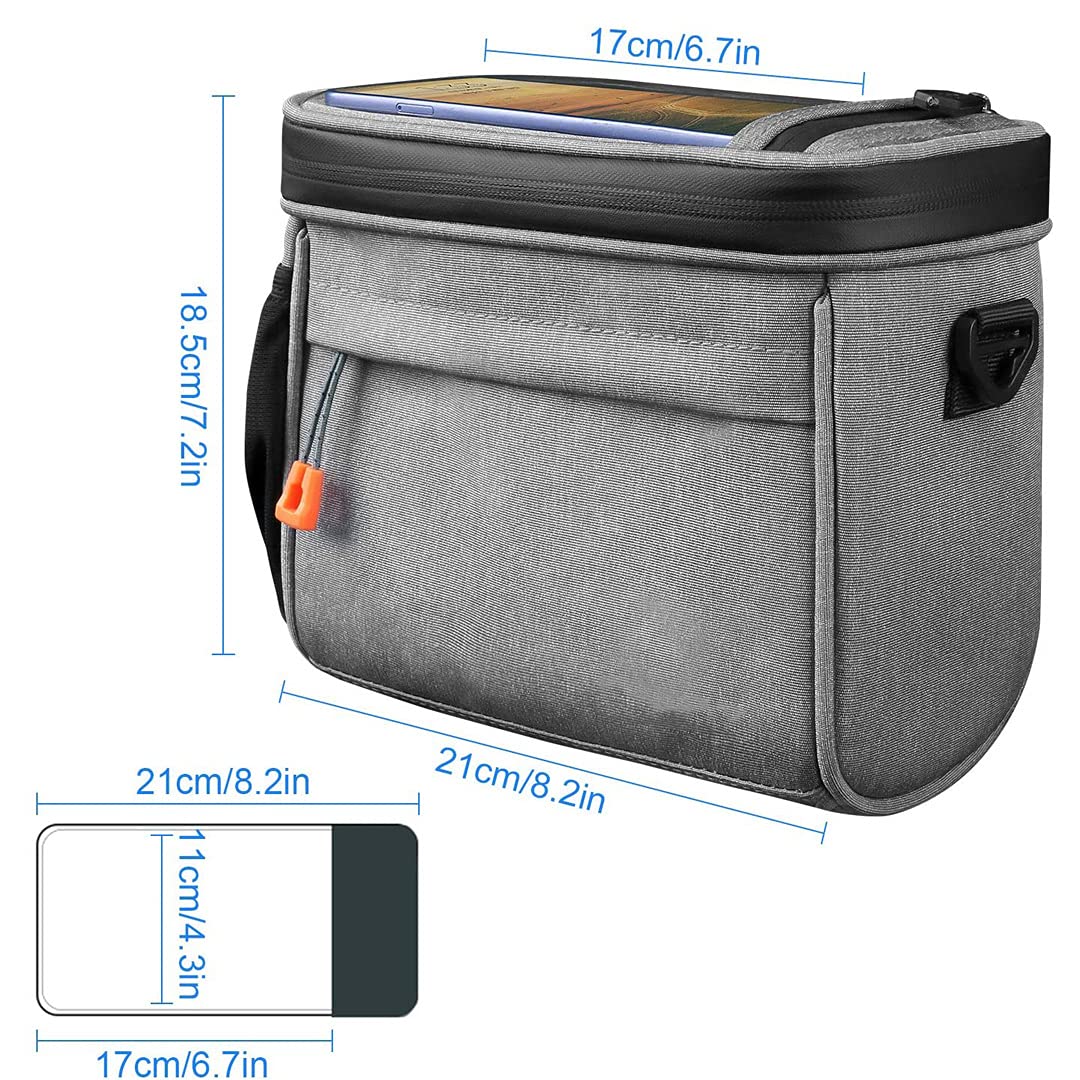 Borse da Manubrio da Ciclismo Borsa da Telaio da Bicicletta Borsa da Bici Impermeabile di Grande capacità con Touch Screen in TPU con Copertura Antipioggia e Tracolla Staccabile