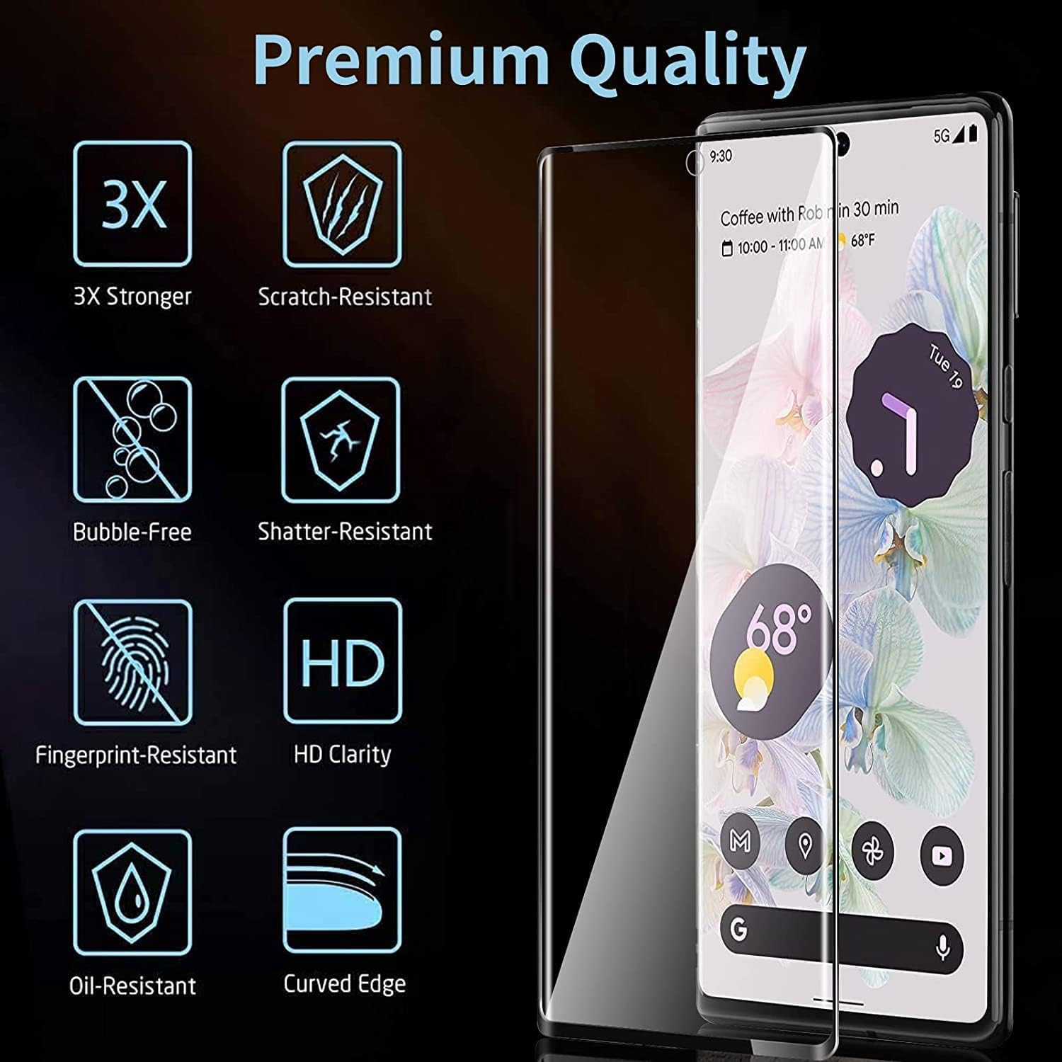 [2+2 Pack] Google Pixel 6 Pro Screen Protector, 9H Tempered Glass, Ultrasonic Fingerprint Support, 3D Curved,HD Clear Scratch Resistant for Google Pixel 6 Pro 5G Glass Screen Protector