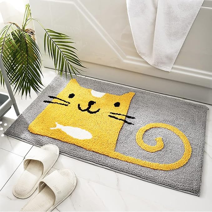 Hi Space Cat Bath Mat 31X20 Cute Bathroom Rugs for Kids Non-Slip Soft Bath Rugs Thick Microfiber Kawaii Animal Rug for Tub Shower Absorbent Bathroom Mat Machine Washable Bath Carpet Floor Doormat