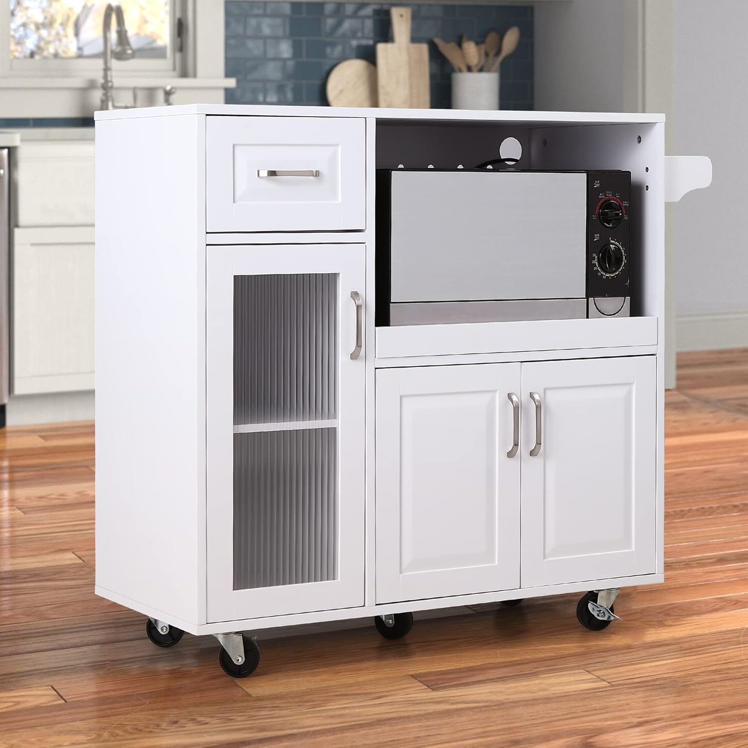 PHI VILLA Kitchen Cart with Locking Wheels Microwave Cart