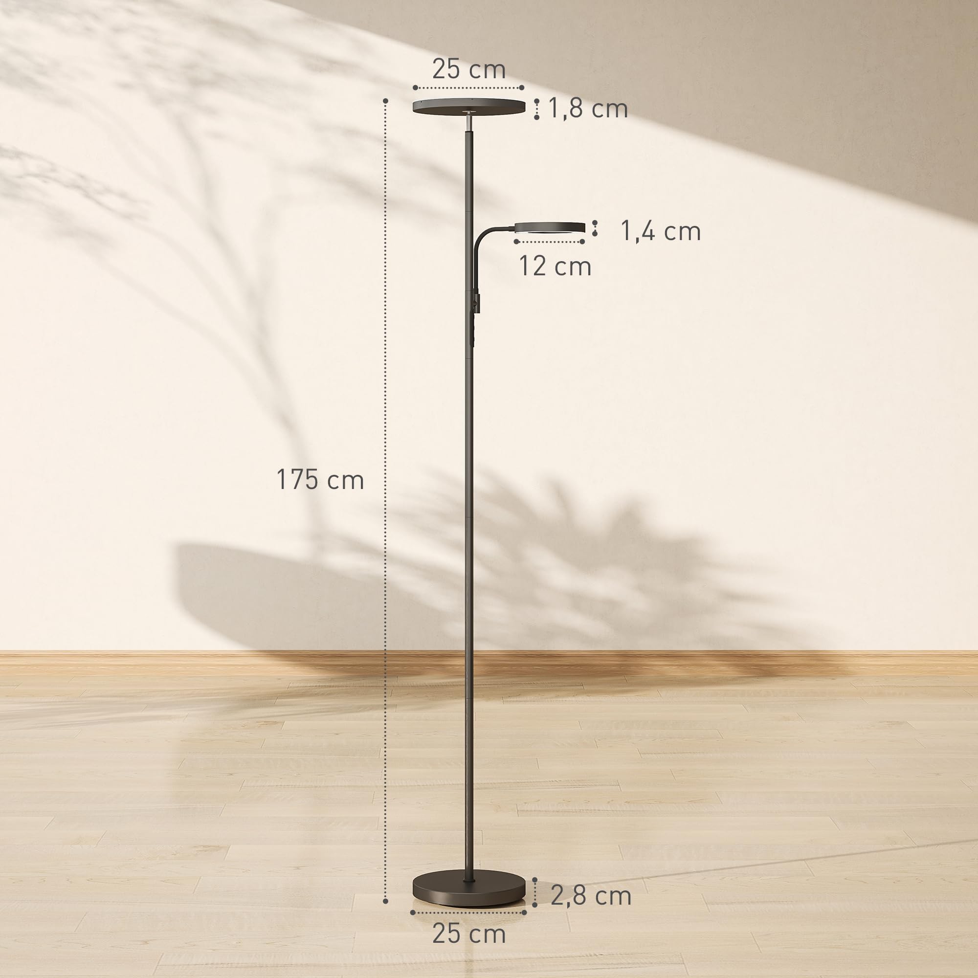 HOMCOM LED-Stehleuchte 42W Stehleuchten Wohnzimmer dimmbar 2700K-6500K Stehlampe mit 4 Farben stufenlos dimmbar, 4 Szenemodi, Fernbedienung und Touch Control, Memory-Funktion, schwarz