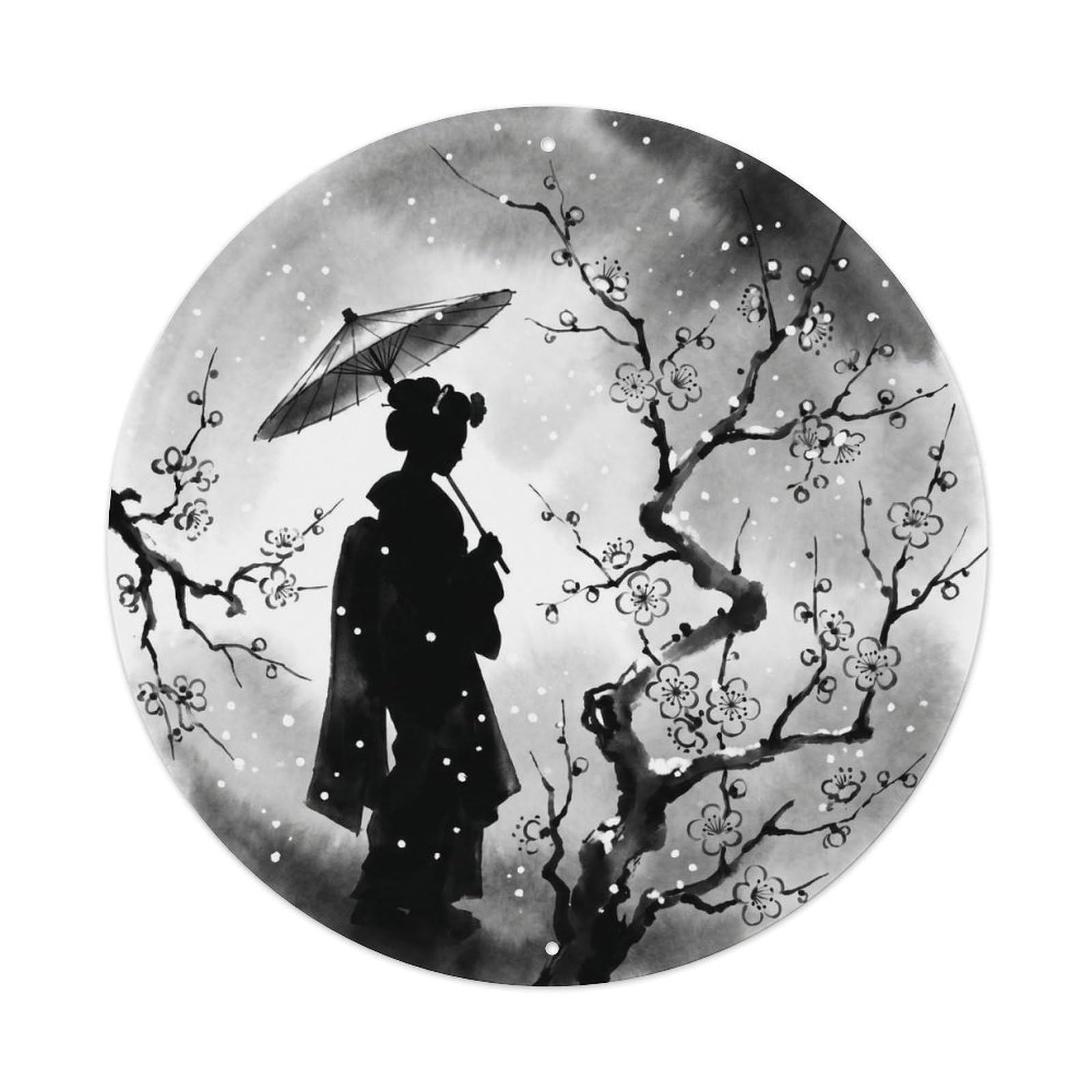 Galvaxio Style Japanese Kimono Woman Ink Plum Blossom Winter View Metal Tin Sign