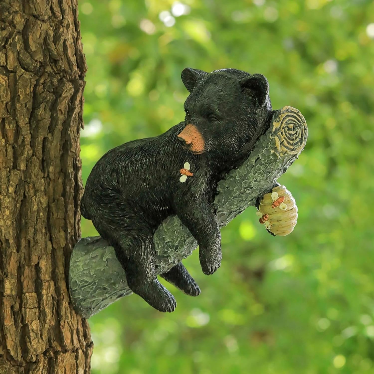 Black Bear on Branch Tree Hugger Statue 9.84in, Resin Bear Tree Hanging Figurine, Outdoor Garden Decor for Yard Patio Tree