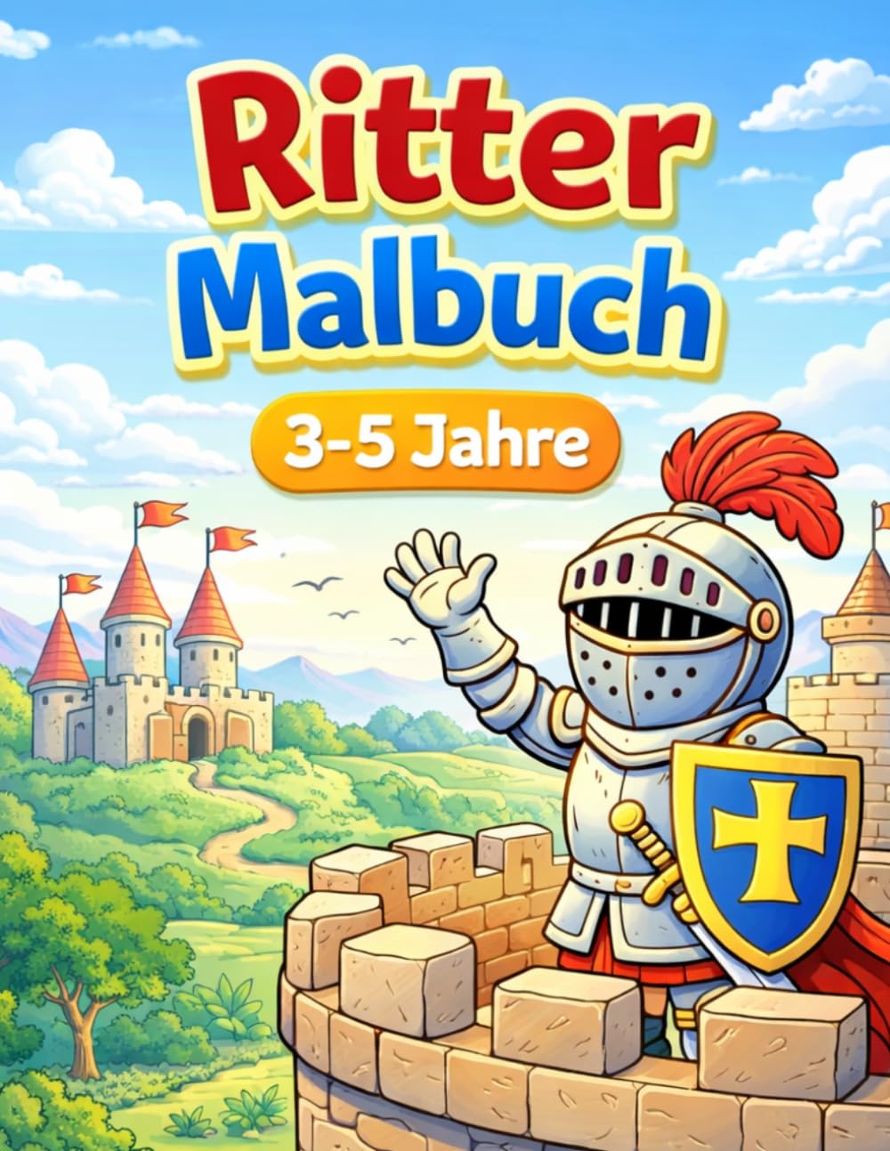 Ritter Malbuch für Kinder 3-5 Jahre: Einfaches Ausmalbuch mit Rittern, Burgen, Drachen und Abenteuern – 35 große Motive für kleine Kinder