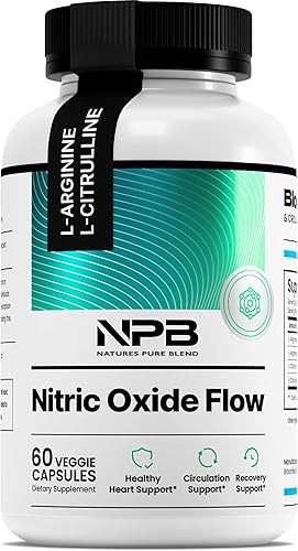Nature's Pure Blend Suplementos de óxido nítrico para hombres – L-arginina L-citrulina – Apoyo al corazón y flujo de circulación – 1500MG L arginina