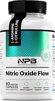 Natures Pure Blend Nitric Oxide Supplements for Men L-Arginine L-Citrulline Heart Support & Flow Circulation Booster 1500MG L Arginine and L Citrulline, Preworkout, Bodybuilding