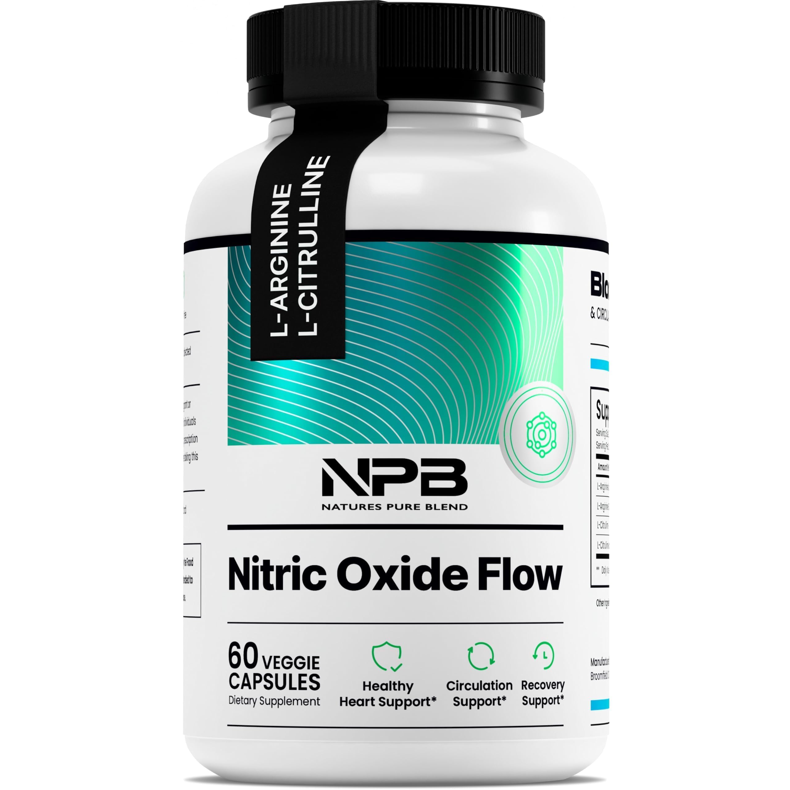 Nature's Pure Blend Nitric Oxide Supplements for Men – L-Arginine L-Citrulline – Heart Support & Flow Circulation Booster – 1500MG L Arginine and L Citrulline, Preworkout, Bodybuilding Blue