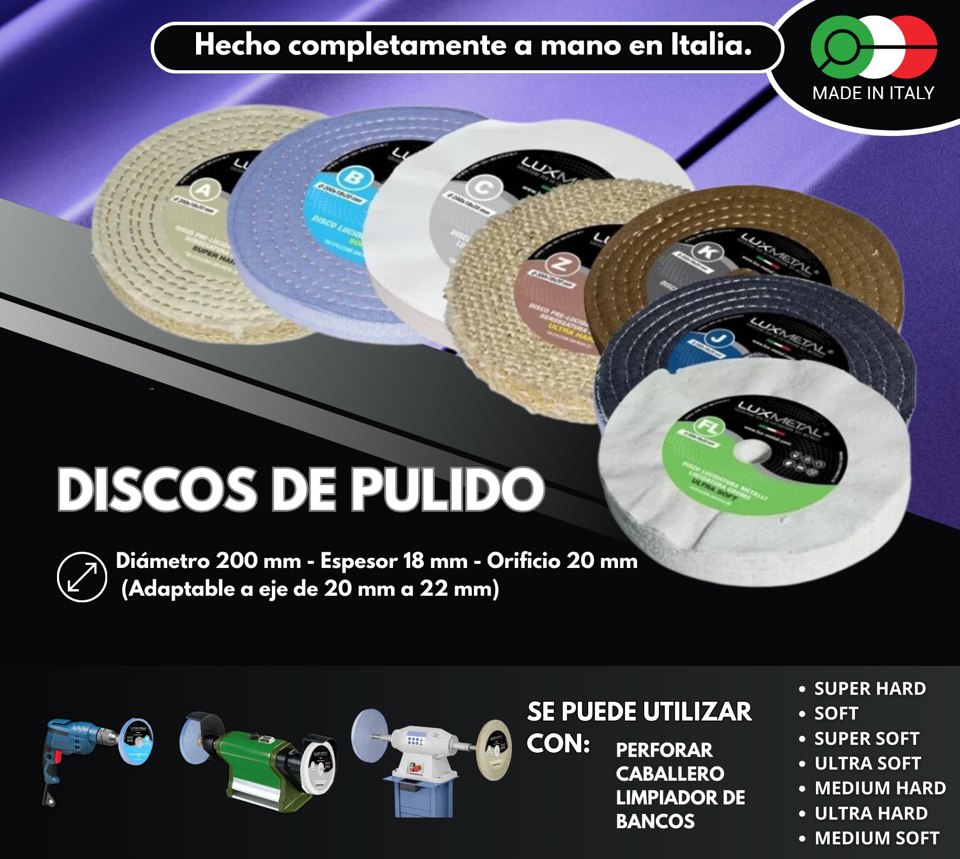 Kit con 7 discos pulidores de 200 mm y 7 pastas abrasiva pulidoras de 350 gr Para aluminio, hierro, acero inoxidable, bronce mármol Rueda de pulido para metales muela esmeriladora fieltro.
