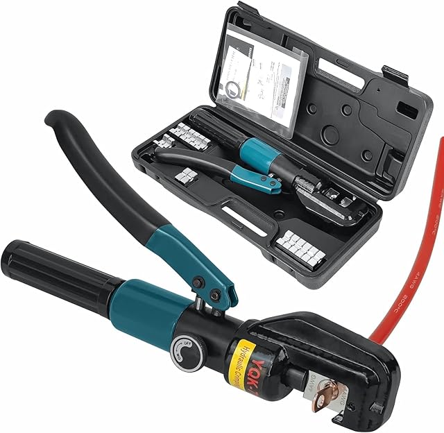 Hand Operated Hydraulic Crimping Tool Range 12 AWG to 2/0 AWG for Cable lugs Hydraulic Crimping Crimper Wire Terminal Lug Tool with 9 Pairs Dies