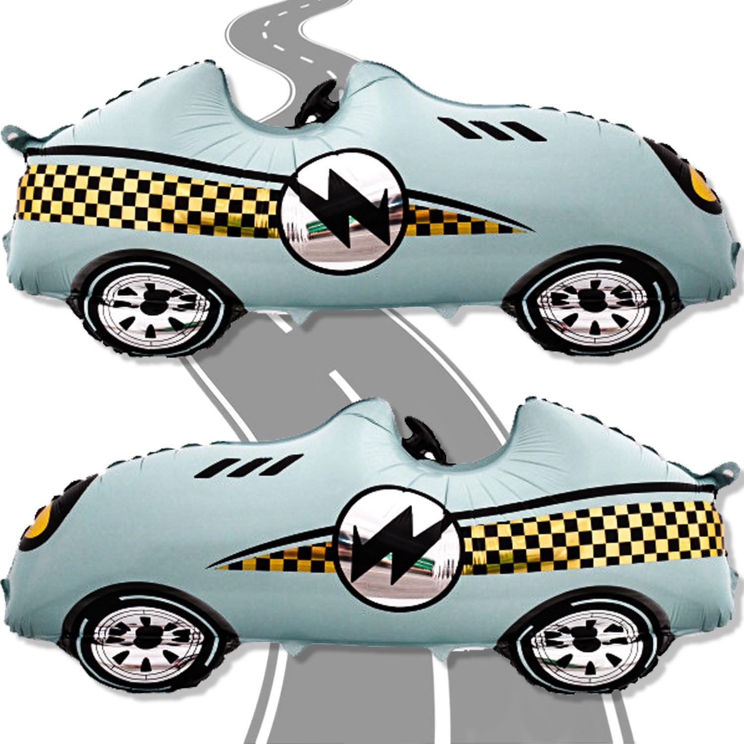 Photo 1 of 2 Pcs Large Race Car Balloons 43 Inch Teal Blue Racing Balloons