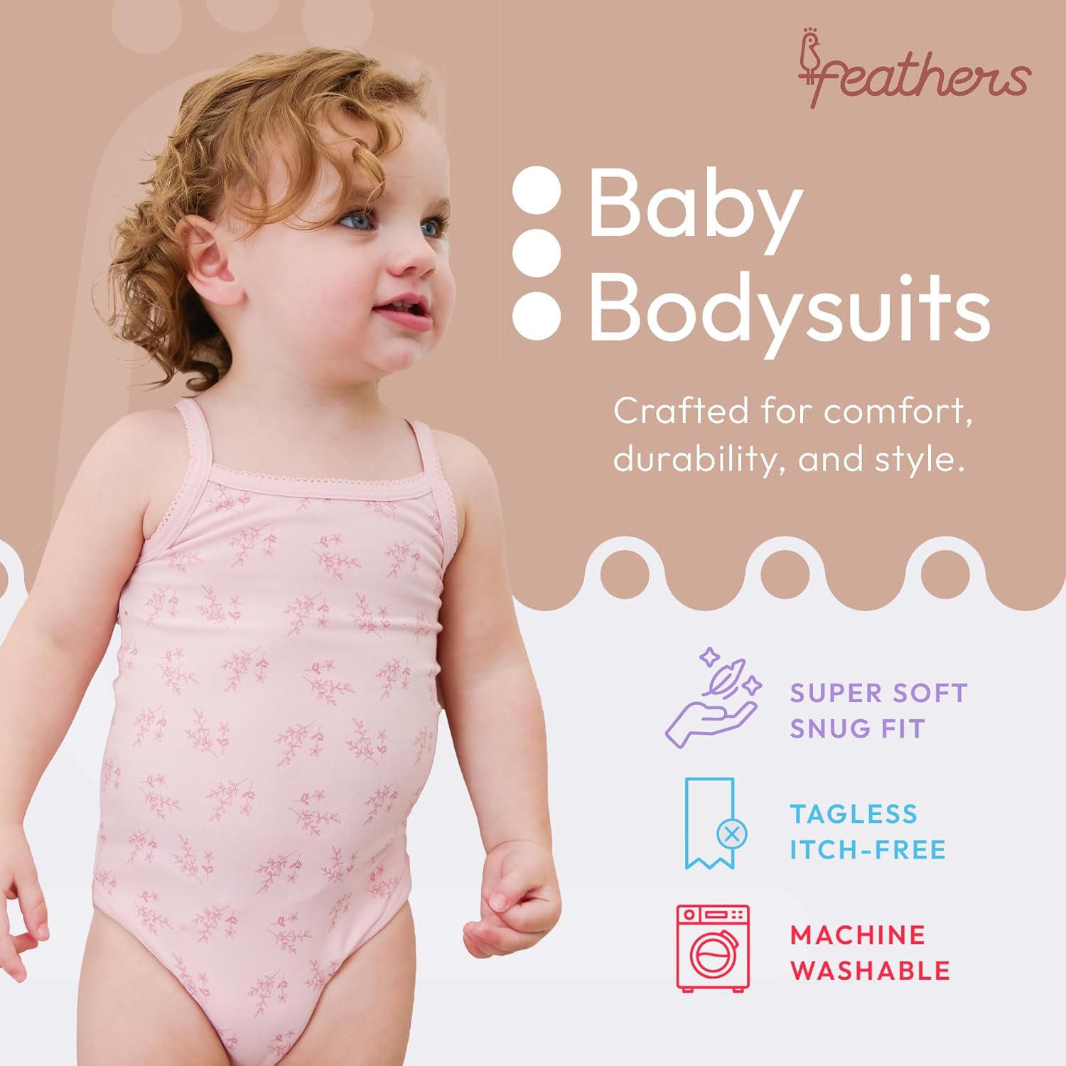 Feathers Leafy Style Tank Top Bodysuits Baby Girl Undershirts – Super Soft One-Piece for Toddler (2 Pack) - Image 2