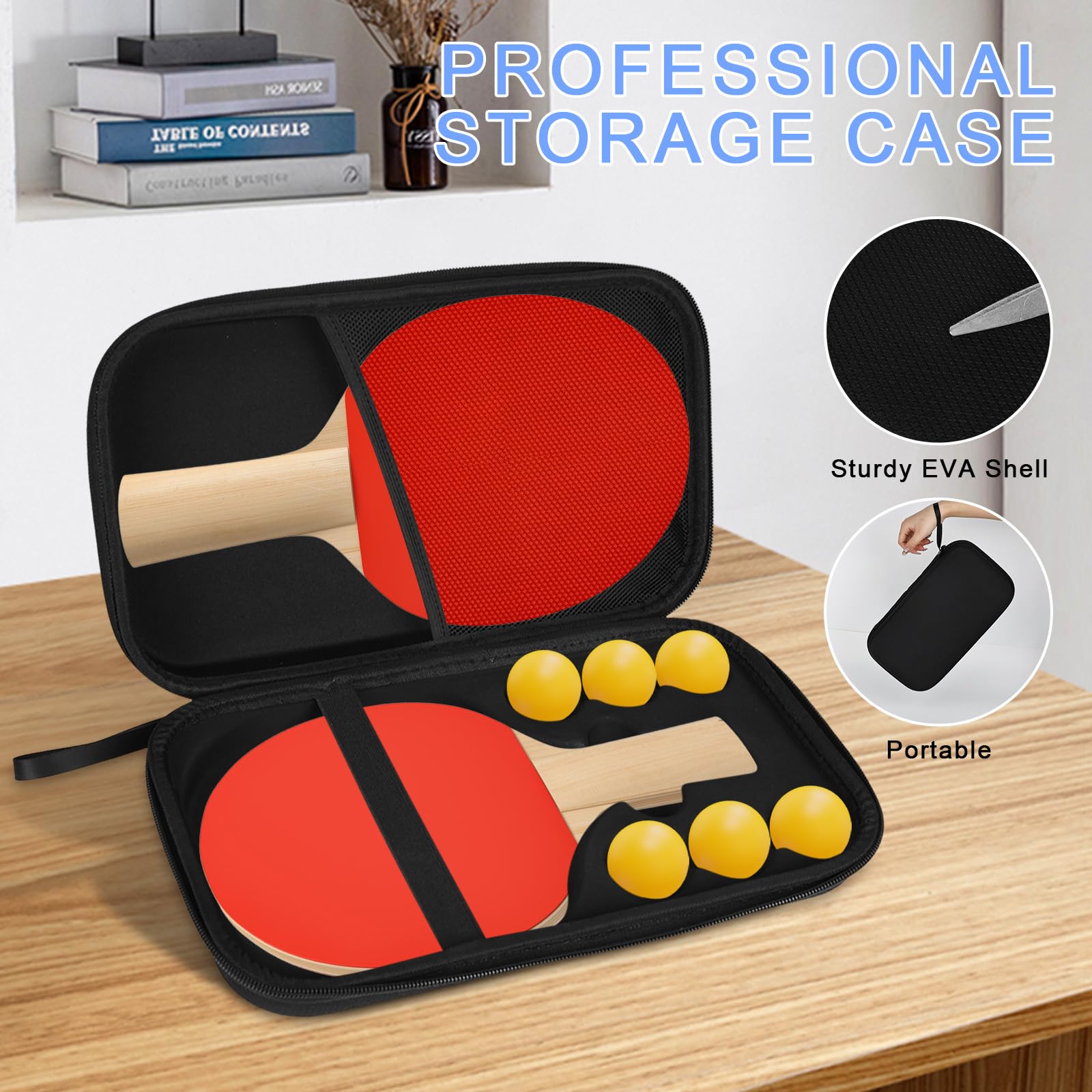 Housse Raquette Ping Pong, Pochette Raquette Ping Pong avec Rangement Balles Étui pour Raquette Ping Pong de Tennis de Table Convient pour 1 Pagaies et 6 Balles (Étui Uniquement)
