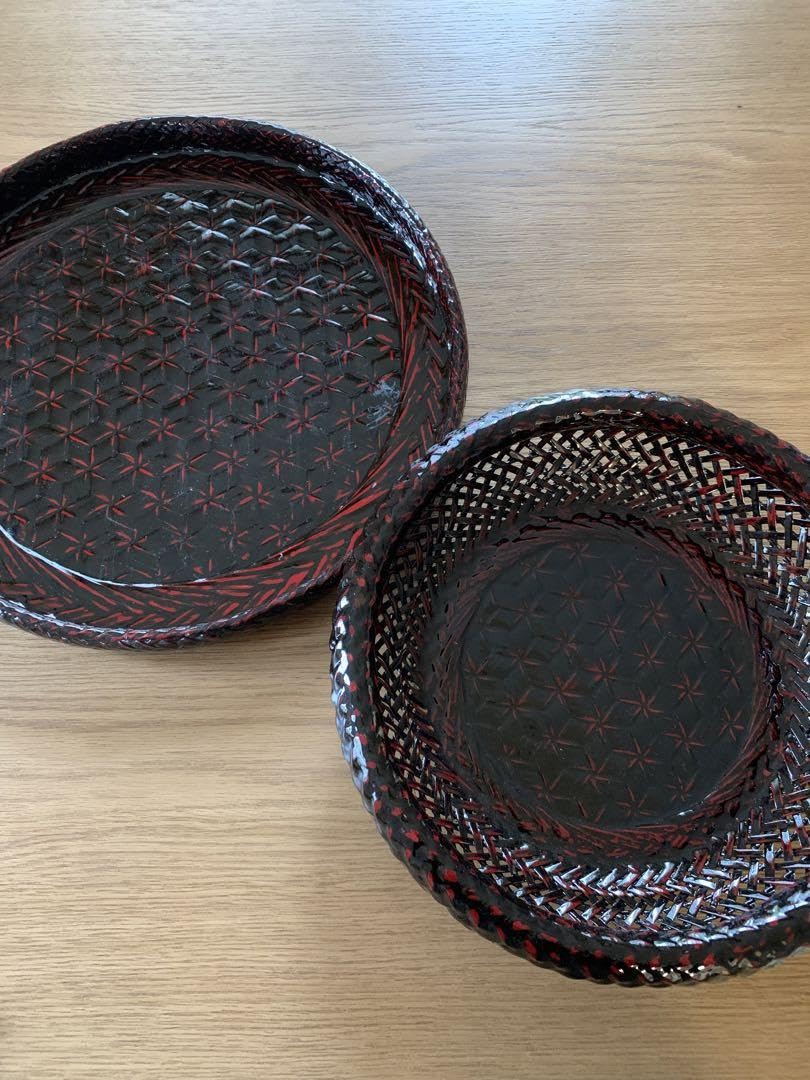 Amazon.co.jp: 藍胎（らんたい）漆器 漆塗り 丸盆 菓子器 竹製 : ホビー