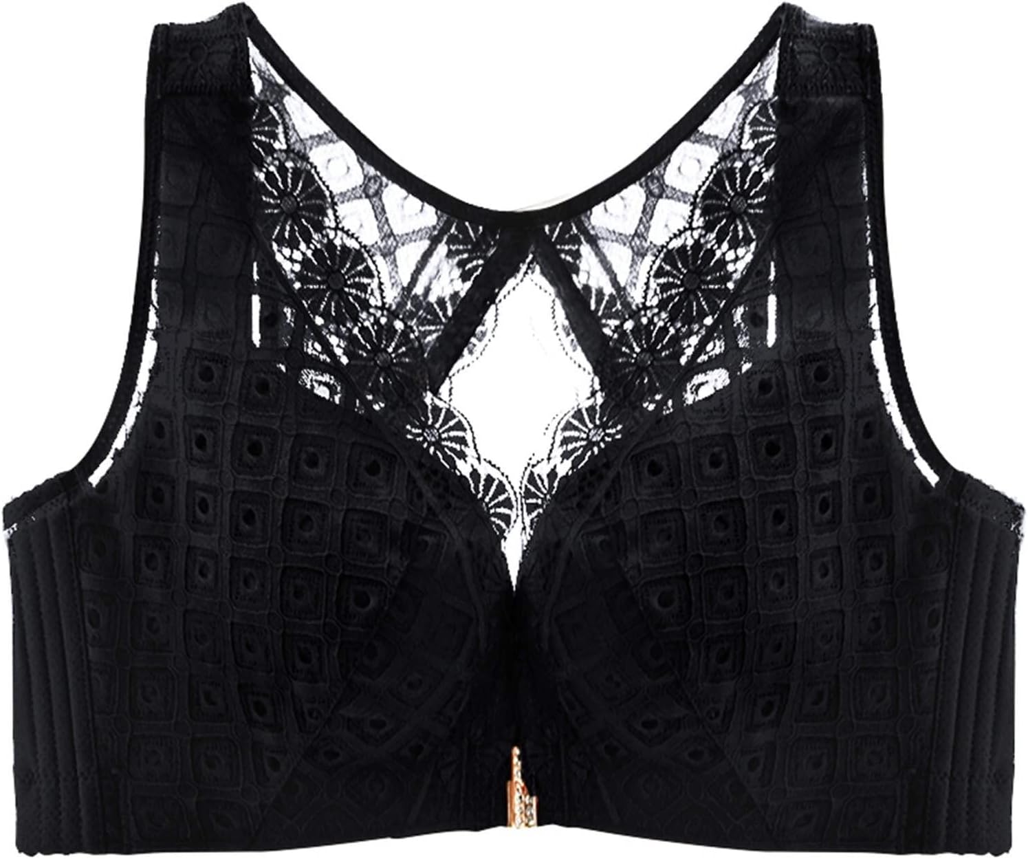 Sexy Wireless Bra Underwear Plus Size Women Brassiere Lace Back Female Vest Deep V Minimizer Adjusted-Straps