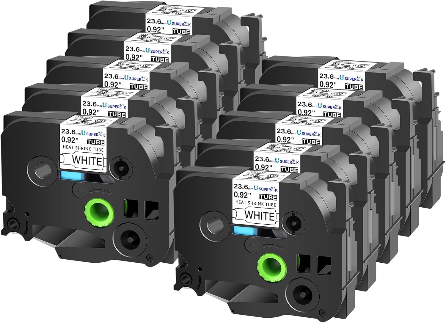 10PK Compatible for Brother Ptouch HSe-241 HSe241 HS-241 HS241 Black on White Heat Shrink Tube Label Tape use in PT-D400 PT-D600 PT-E300 PT-E500 PT-P750WVP Printer (0.69''x 4.92ft)