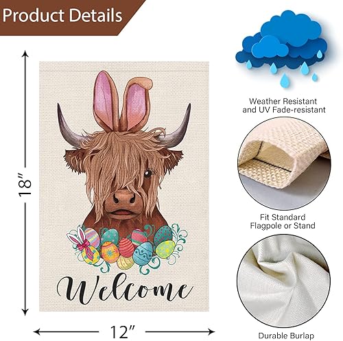 Miniatura 4 de Bandera de casa de Pascua de 28 x 40 pulgadas, arpillera de doble cara, pequeña, vertical, vaca, de bienvenida, jardín, patio, decoración exterior