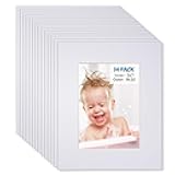 Egofine 8x10 White Picture Mats Pack of 14, Frame Mattes for 5x7 Pictures, Acid Free, 1.2mm Thickness, with Core Bevel Cut