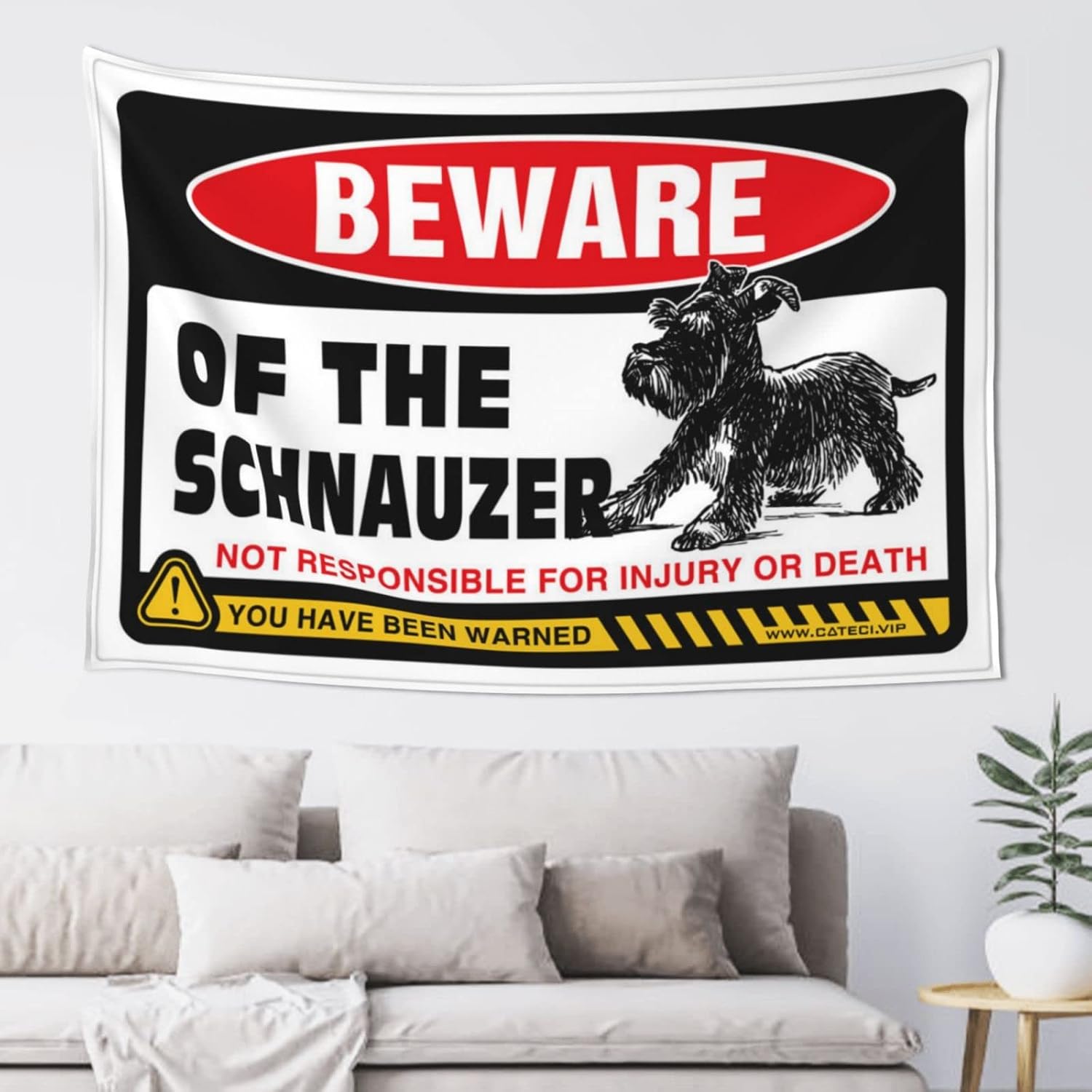 GVNVYFWUY Sports Bar Decor Beware Of Schnauzer Tapestry Bedroom Door Decor Funny Tapestry(75X100CM)