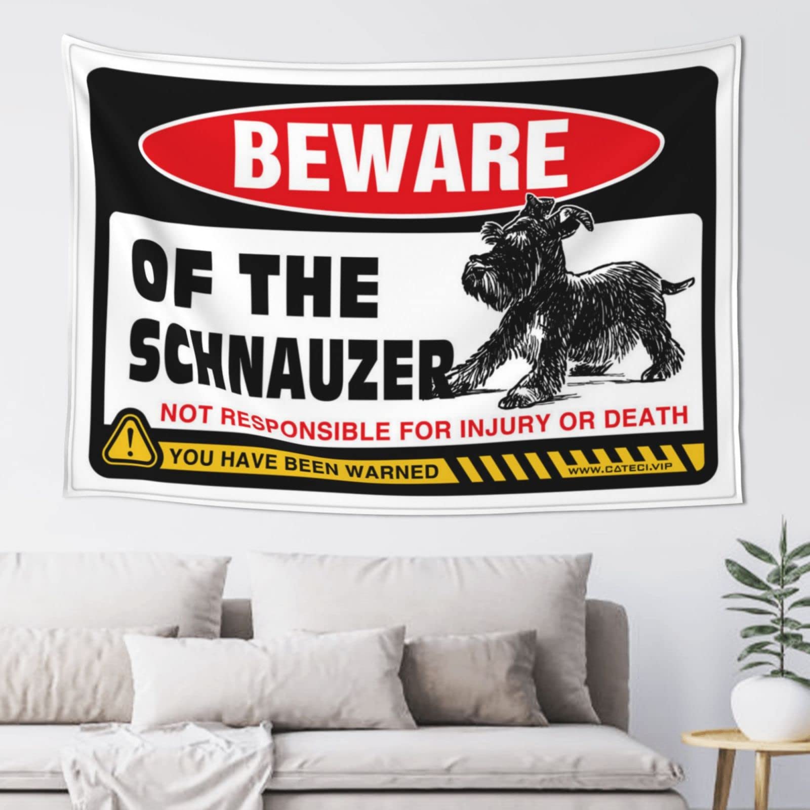 PRAVOXI Tapestries For Bedroom Beware Of Schnauzer Tapestry Hanging Wall Decor Tapestries For Bedroom(75X100CM)