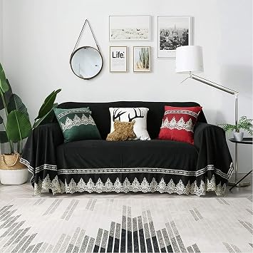 OOCCO Plush Sofa Cover, Vintage Lace Macrame Not-Slip Couch Cover, Solid Color Furniture Protector Velvet Thicken Sofa Slipcover, Non-Slip Sofa Slipccover Furniture Protector for Living Room