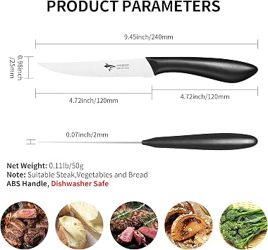 MAD SHARK Steak Knife Set of 6, 4.72 inch | Serrated Knives Dishwasher Safe,German High Carbon Steel Steak Knife Set with Gift Box,Elegant Black