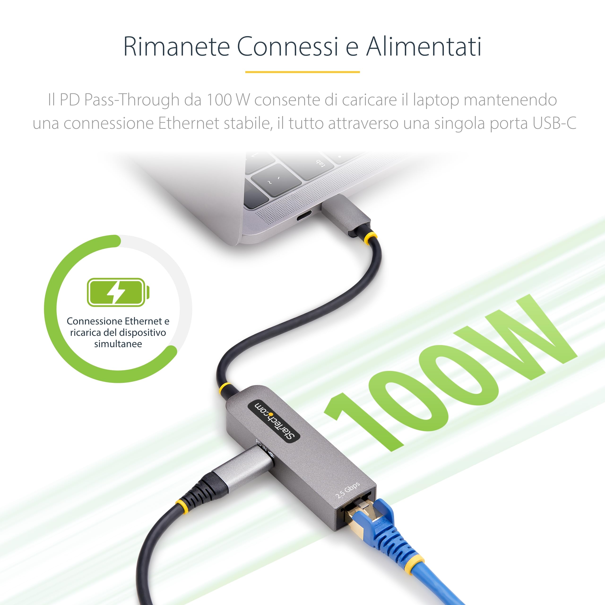StarTech Adattatore Ethernet USB-C 2,5GbE, 2,5/1Gbps a RJ45, NIC PD 100W | USB 3.0, Alimentazione Pass-Through per Laptop, Compatibile Windows e Mac