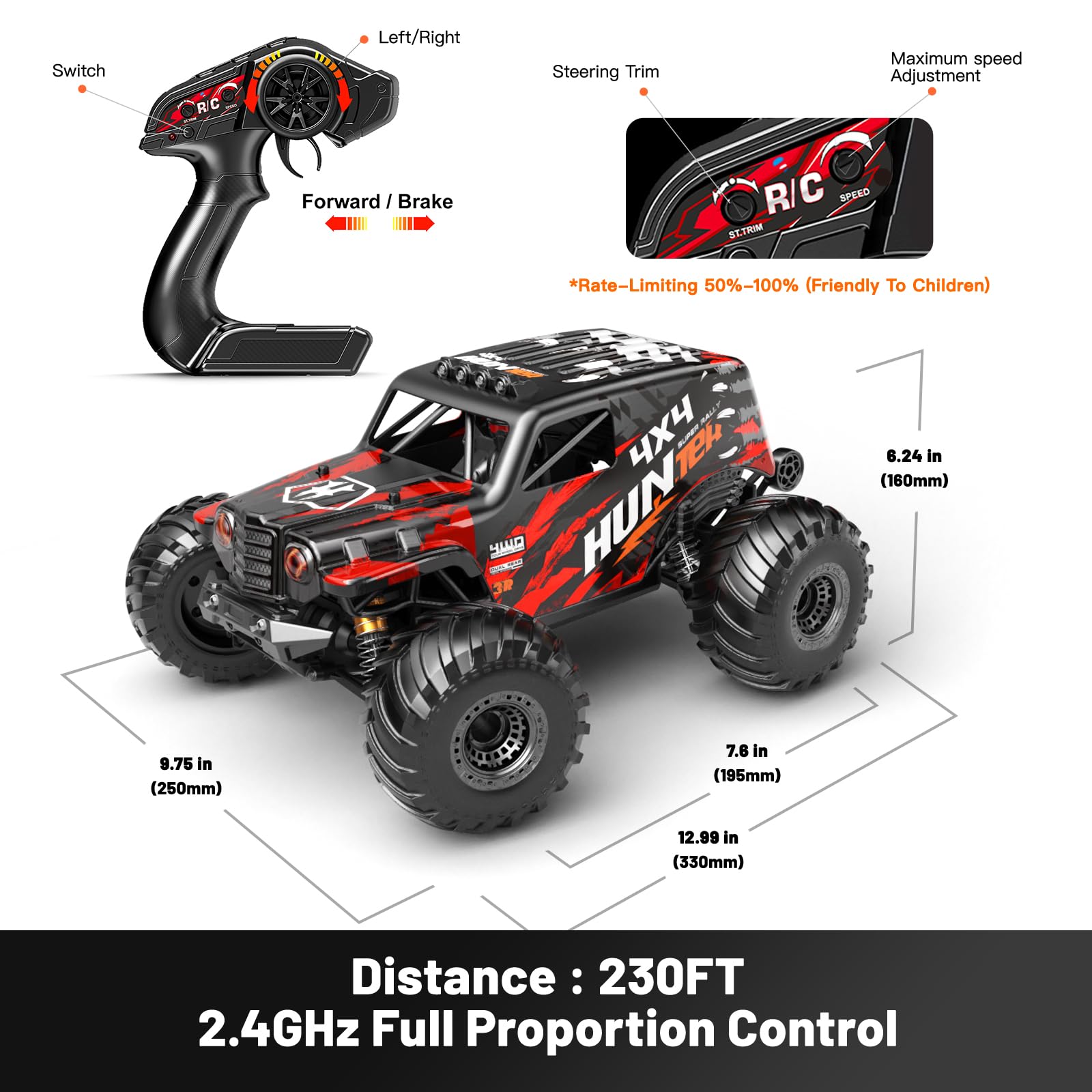 YESHIN Ferngesteuertes Auto 1:14 4WD RC Auto für Erwachsene & ab 10 Jahre, Offroad Monster RC Truck 40 km/h, RTR Schnelles RC Truck mit 2 wiederaufladbaren 1500-mAh-Akkus und 2 Reifensätzen