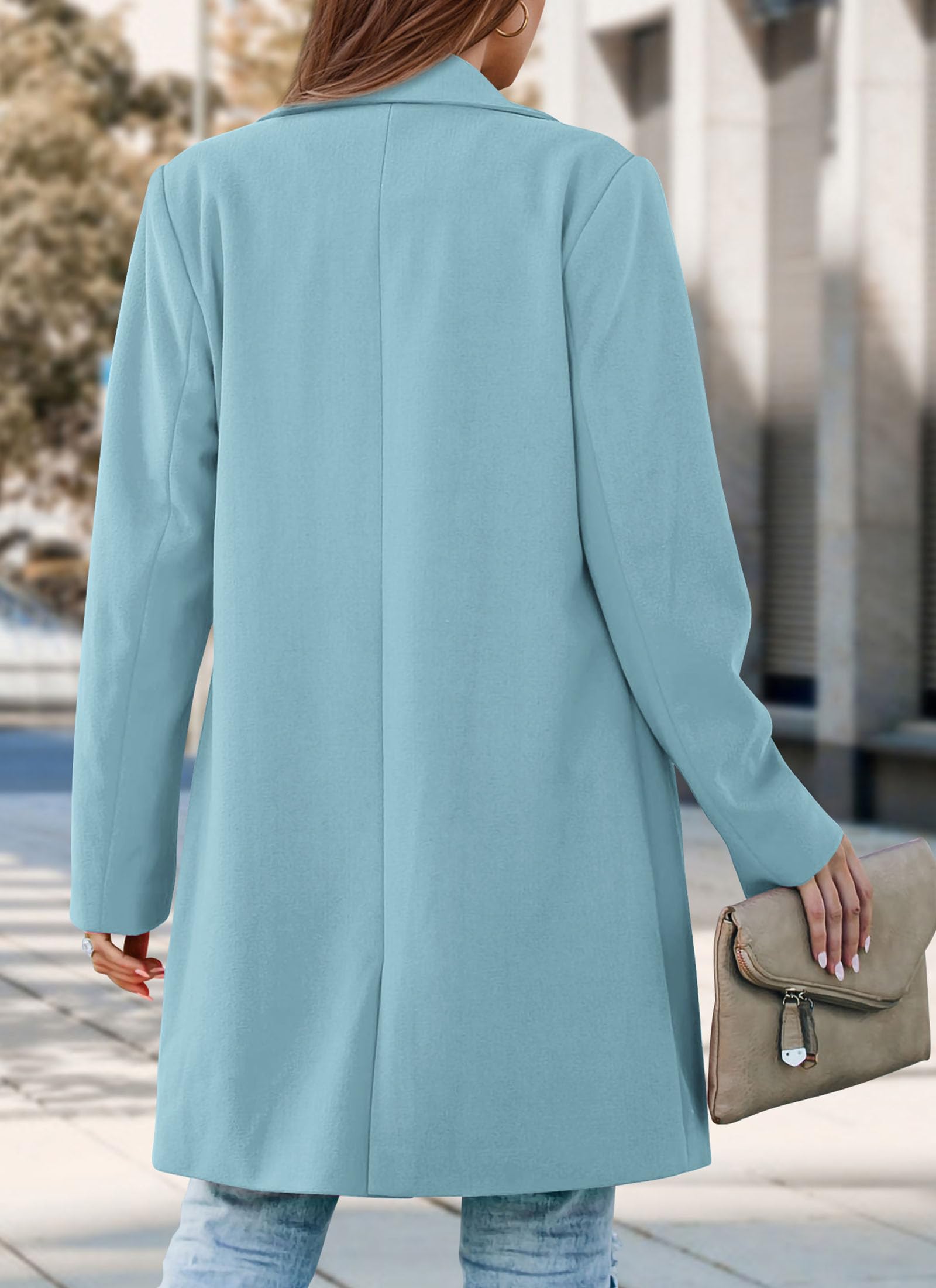 PRETTYGARDEN Women's Business Casual Long Blazer Jackets(Sky Blue,S) view 2
