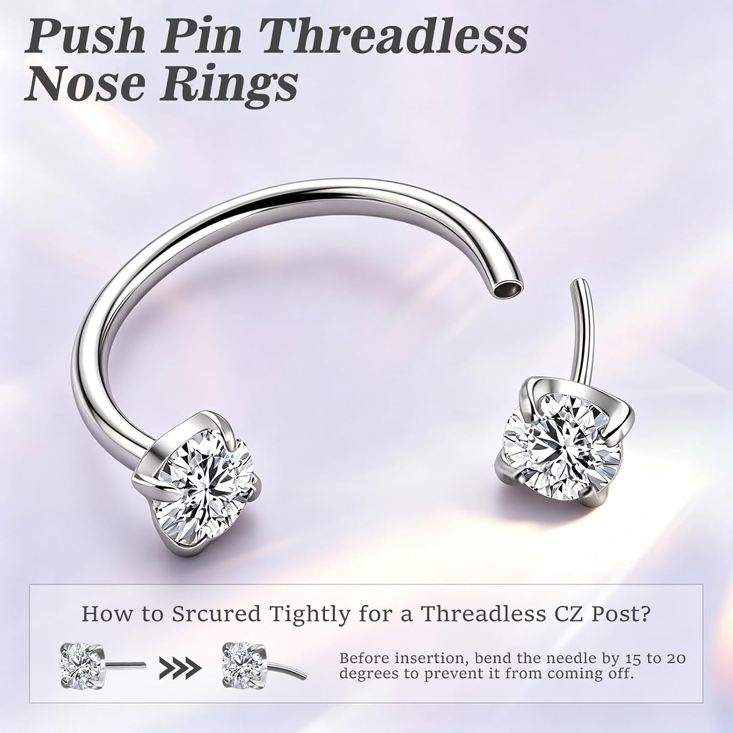 ONESING 18G/20G Horseshoe Nose Rings for Women Stianless Steel Double Gem Nose Rings Hoops Push in Cartilage Helix Tragus Horse shoe Nose Jewelry Hypoallergenic Threadless Nostril Piercing Jewelry for Women Men Silver/Gold/Black inner 7mm/8mm