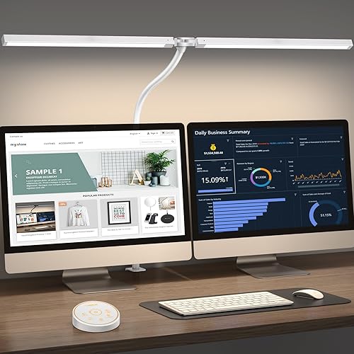 Lámpara de escritorio LED para oficina y hogar - Lámpara de arquitecto que cuida los ojos con abrazadera, monitor de computadora de pantalla dual