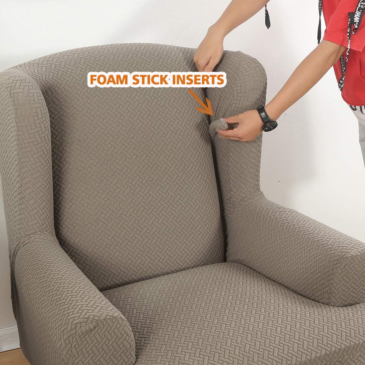 ele ELEOPTION Stretch Wingback Sofa Chair Cover, Knitted Solid Color 2-Piece Sofa Cover, Armchair Slipcover Furniture Protector Couch Super Soft Slipcover Machine Washable (Light Tan)