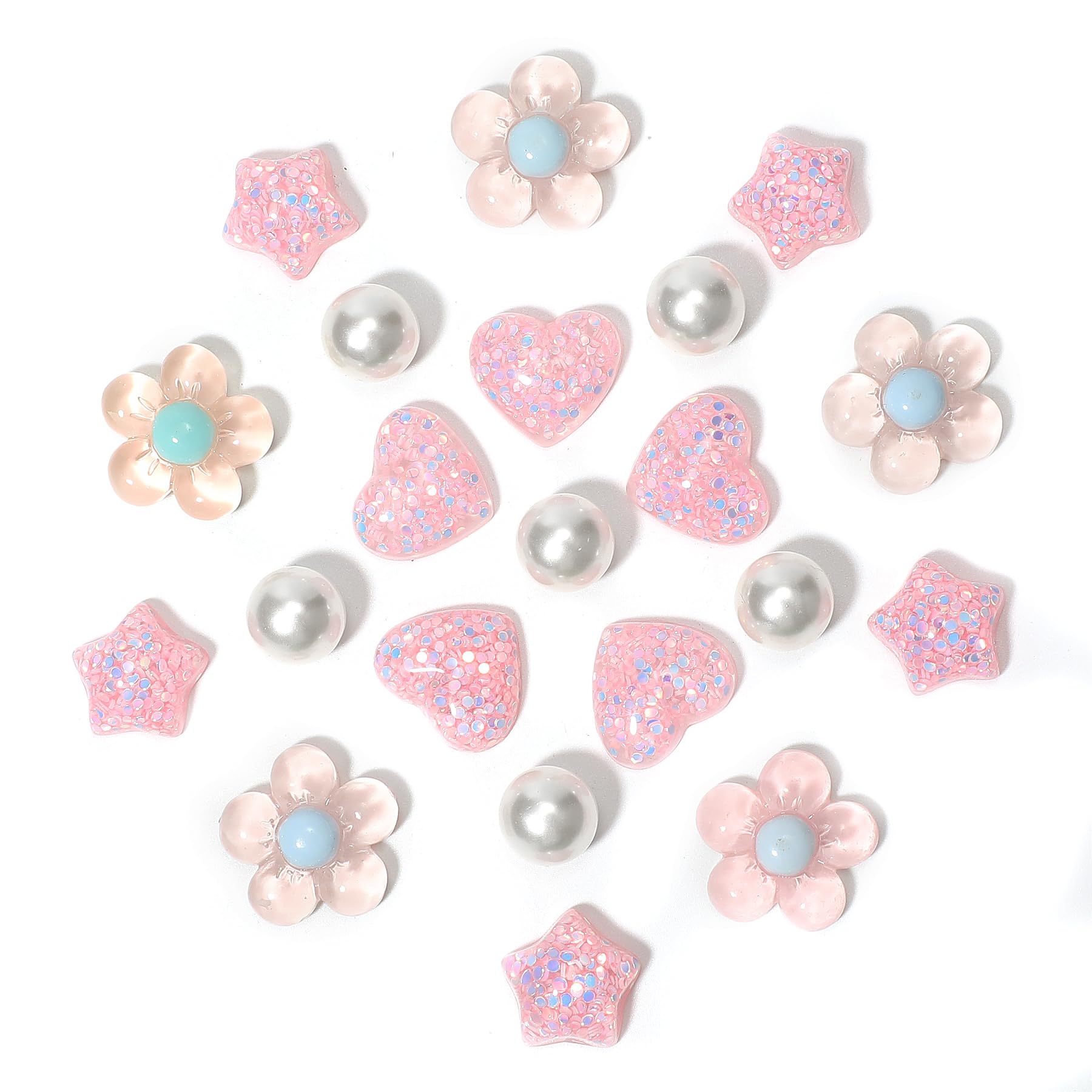 CIKKITZ 21Pcs Flower Shoe Charms for Clog Sandals, Heart, Star, Pearl Charms Accessories for Girls, DIY Shoe Decoration Charms for Women, Party Favor
