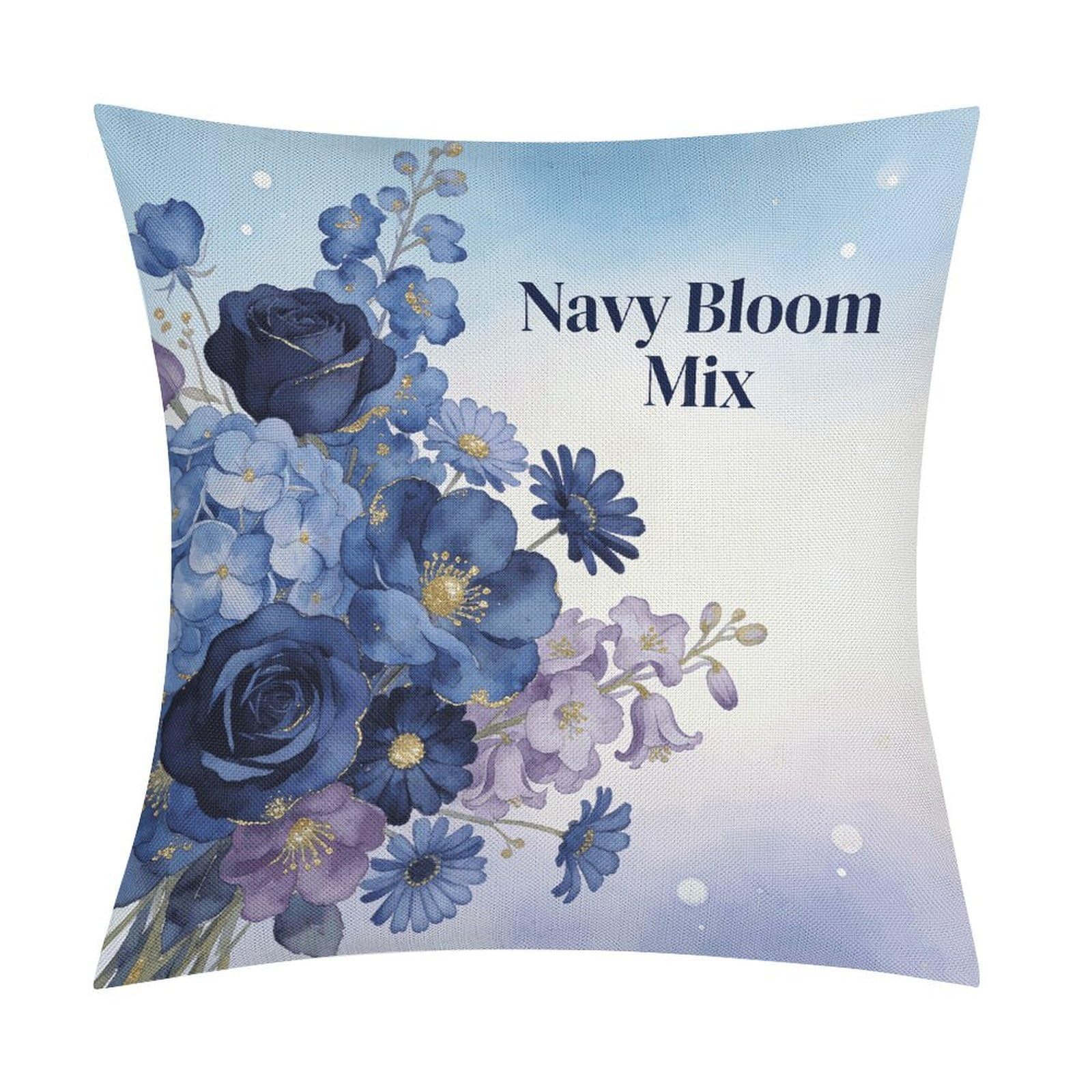 LZQPOEAS Navy Bloom Mix Throw Pillow Covers, Waterproof Faux Linen Pillow Cases with Invisible Zipper, Decorative Square Cushion Covers for Sofa Couch Living Room Bedroom 18x18 Inch